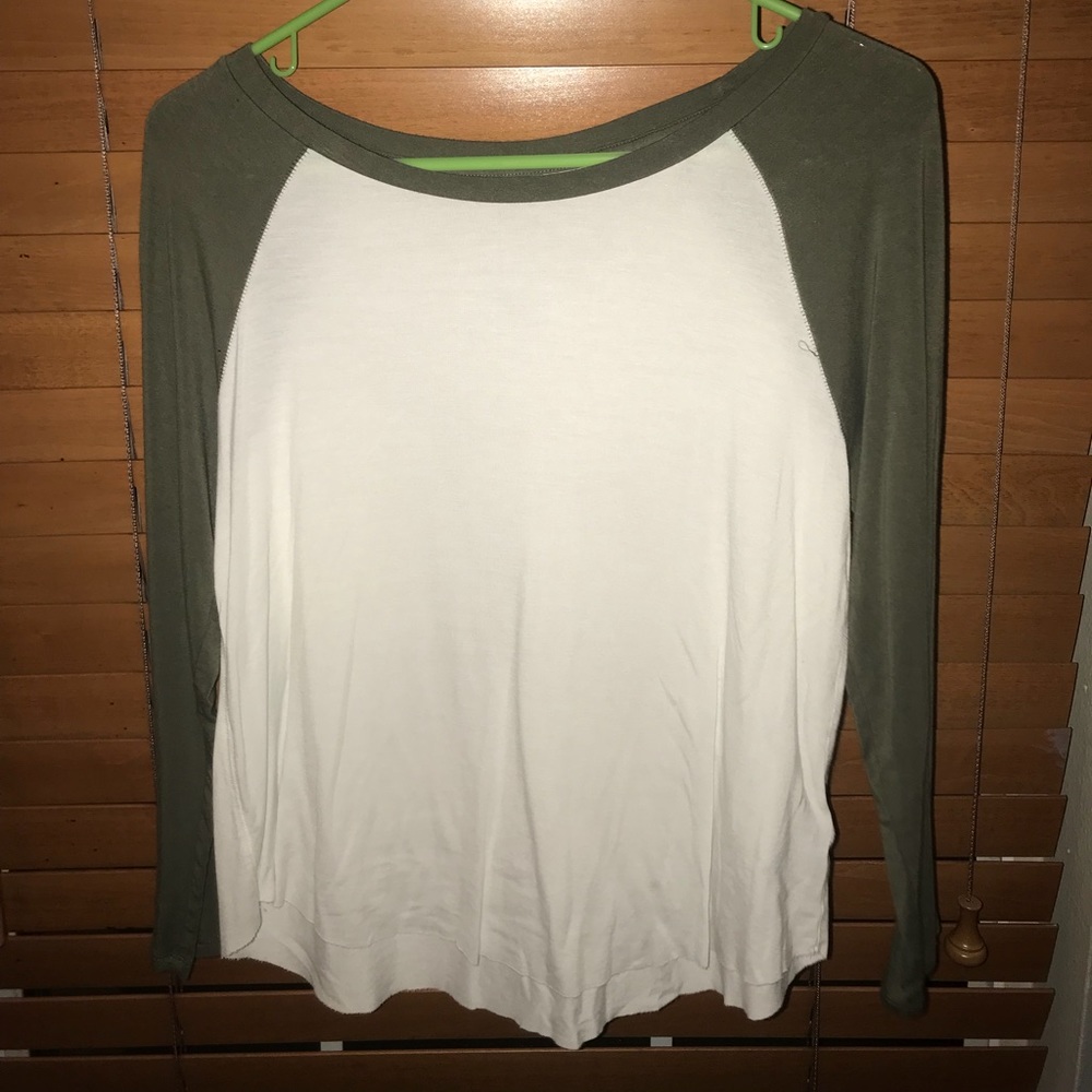 Olive Green & White Baseball Tee, SOFT & SEXY: AE